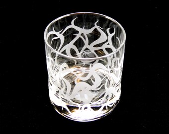 Chaos Weave Rocks Glass - Modern Art Glassware - Custom Etched Glass Lowball Tumbler - Unique Glass Barware