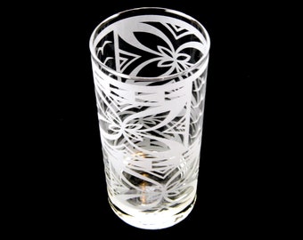 Samoan Flower Highball Tumbler Glass -Polynesian Design Glassware - Custom Etched Glass - Unique Art Glass Barware