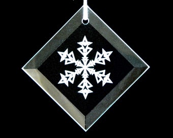 Snowflake #7 Christmas Ornament - Beveled Glass Sun Catcher Ornament  - Custom Etched Glass Personalized Gift