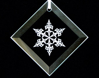 Snowflake #9 Christmas Ornament - Beveled Glass Sun Catcher Ornament  - Custom Etched Glass Personalized Gift
