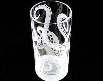 Octopus Tentacles Highball Tumbler Glass - Cthulhu - Squid - Kraken - Lovecraft - Cephalopod - Custom Etched Glassware - Unique Barware