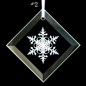 Snowflake #2 Christmas Ornament - Beveled Glass Sun Catcher Ornament  - Custom Etched Glass Personalized Gift