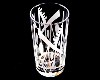 Abstracts Highball Tumbler Glass - Modern Art Glassware - Custom Etched Glass - Unique Art Glass Barware