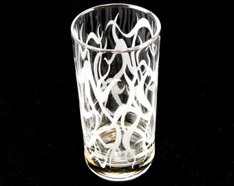 Chaos Weave Highball Tumbler Glass - Modern Art Glassware - Custom Etched Glass - Unique Art Glass Barware