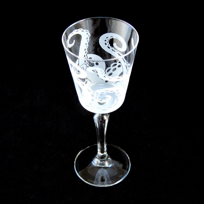 Octopus Tentacle Retro Cocktail Glass Cthulhu Squid Cephalopod Lovecraft Custom Etched Glass Cocktail Stemware image 3