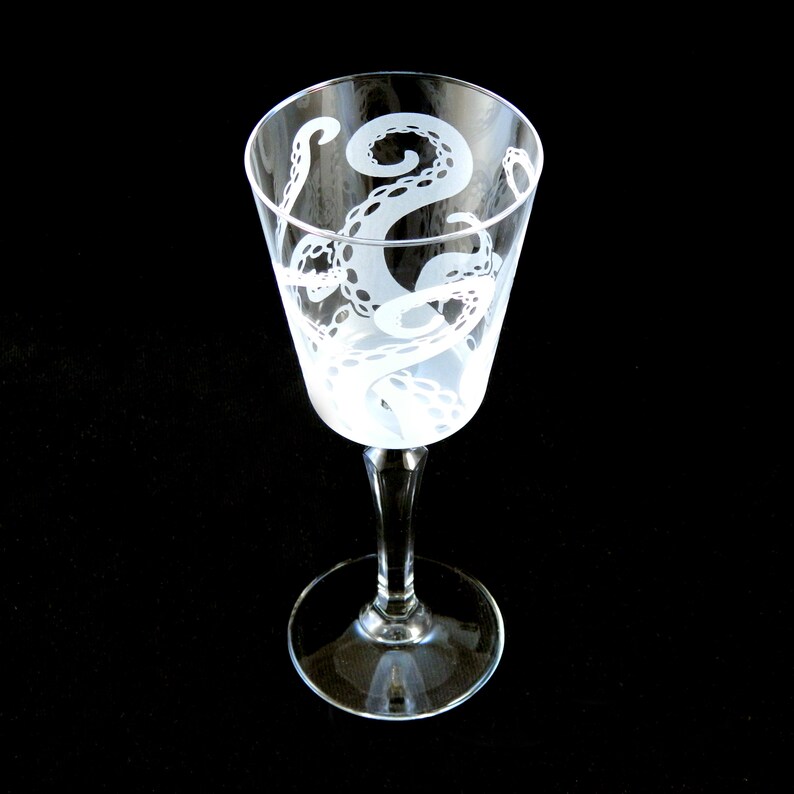 Octopus Tentacle Retro Cocktail Glass Cthulhu Squid Cephalopod Lovecraft Custom Etched Glass Cocktail Stemware image 5