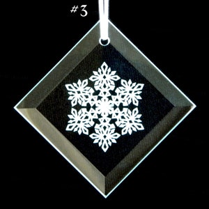 Snowflake #3 Christmas Ornament - Beveled Glass Sun Catcher Ornament  - Custom Etched Glass Personalized Gift