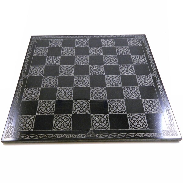 Celtic Knot Chessboard - Polished Black Granite with Etched Celtic Knot Work - Ready to Ship