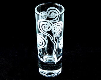 Spiral Hearts Shooter Glass -  Etched Shot Glasses - Cordial - Aperitif - Digestif - Heart Balloons - Custom Glass Barware