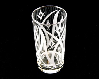 Windsor Diamonds Highball Tumbler Glass - Modern Art Glassware - Custom Etched Glass - Unique Art Glass Barware