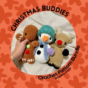 Christmas Buddies Crochet PATTERN BUNDLE | Snaps the Gingerbread, Prancer the Reindeer, Snuggles the Snowman | Christmas Crochet Patterns