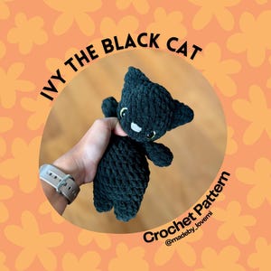 黒猫アイビーのかぎ針編みパターン | ローソーのかぎ針編みパターン | かぎ針編みの猫のパターン | ハロウィンのぬいぐるみのパターン