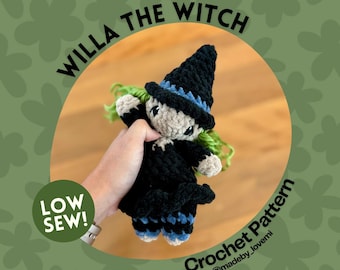 Willa the Witch Crochet PATTERN | LOW SEW Crochet Pattern | Crochet Witch Pattern | Halloween Plushie Pattern