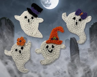 Crochet Pattern Ghost Hat Halloween Applique Patch US version Instant PDF Download