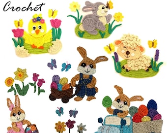 Easter Crochet Applique: Bunny, Sheep, Chick (Custom Colors)