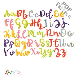 Alphabet au crochet Lettres majuscules + minuscules Motif appliqué lettrage Calligraphie 1 Version américaine Téléchargement PDF instantané