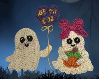 Crochet Pattern Ghost Pumpkin Halloween Applique Patch US version Instant PDF Download