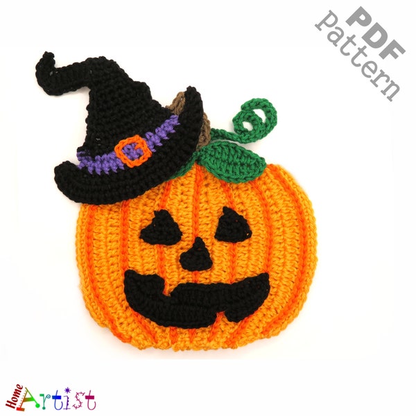Crochet Pattern - Instant PDF Download - Pumpkin + Hat Halloween crochet Applique Pattern applique