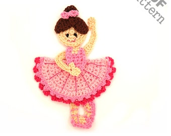 Ballet Crochet Pattern Ballerina 6 Applique Patch US version Instant PDF Download