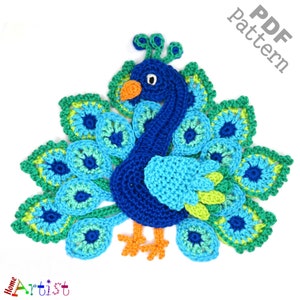 Crochet Pattern - Instant PDF Download - Peacock Crochet Applique Pattern applique