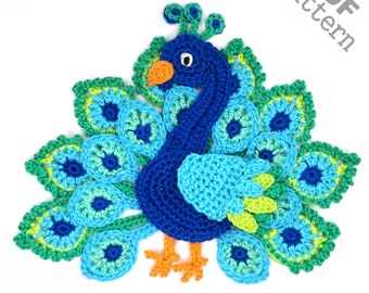 Crochet Pattern - Instant PDF Download - Peacock Crochet Applique Pattern applique