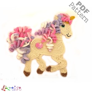 Aplicación Patrón de crochet Pony Caballo Unicornio Aplique Parche Versión estadounidense Descarga instantánea en PDF