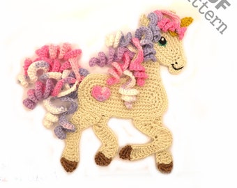 Applikation Crochet Pattern Pony Horse Unicorn Applique Patch US version Instant PDF Download