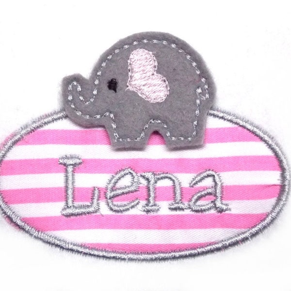 Elephant  Namensschild Patch Applikation Aufnäher Bügelbild Kinder Name Wunschname Farbwahl Aufbügler Monogramm Wunschname Applique