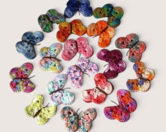 2 CROCHETED BUTTERFLY APPLIQUE various colors crochet