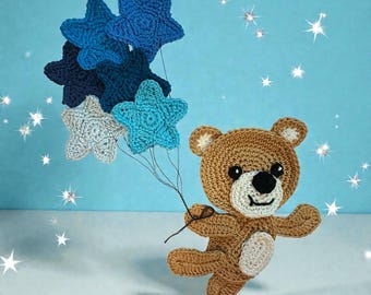 Crochet Pattern Bear and Balloons Applique Patch US version Instant PDF Download