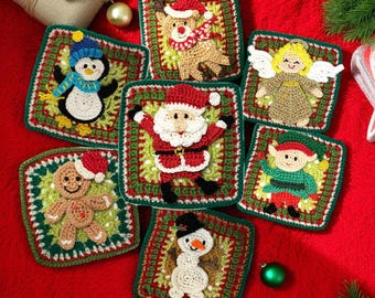 Christmas Custom Crochet Granny Square Appliques: Cotton Sew-On Patches