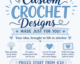 Custom Crochet Applique, Personalized Sew-On Patch, Handmade Embellishment (Made to Order)