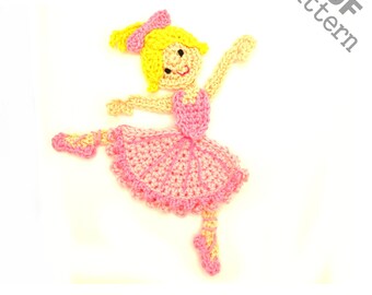 Crochet Pattern Ballerina 5 Ballet Applique US version Instant PDF Download