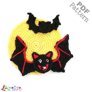 Crochet Pattern Bat Moom Halloween Applique US version Instant PDF Download