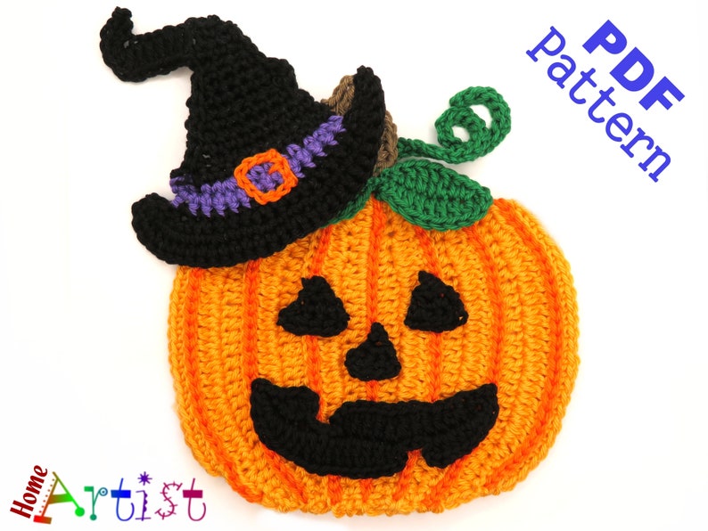 Crochet Pattern Instant PDF Download Pumpkin Hat Halloween crochet Applique Pattern applique image 2