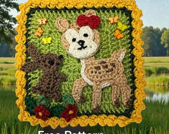 Fawn Crochet Deer Pattern Granny Square Bunny Patch Applique US version Instant PDF Download