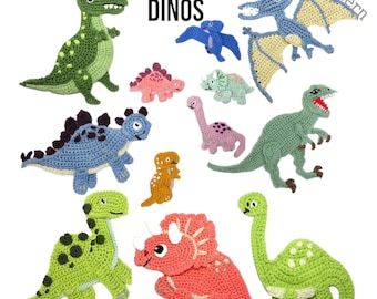Crochet Dinosaur Applique Pattern Bundle: T-Rex, Stegosaurus PDF Download ENG