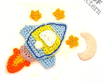 Crochet Pattern - Instant PDF Download - Rocket crochet Applique Pattern applique