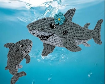 Crochet Shark Applique Pattern Mom & Baby Sea Creature (PDF Download)