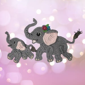 Crochet Pattern Elephant Mom and Baby Applique Patch US version Instant PDF Download