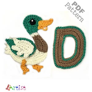 Crochê Letra D Pato Aplique Animal Alfabeto Padrão Letras Versão EUA Download Instantâneo PDF