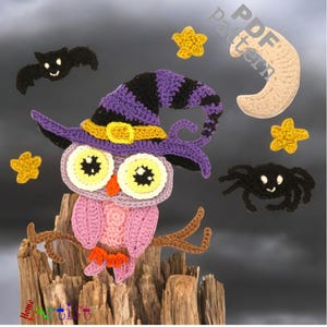 Crochet Pattern Owl Hat Halloween Applique Patch US version Instant PDF Download