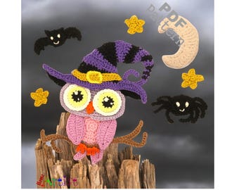 Haakpatroon Uil Hoed Halloween Applique Patch Amerikaanse versie Instant pdf-download