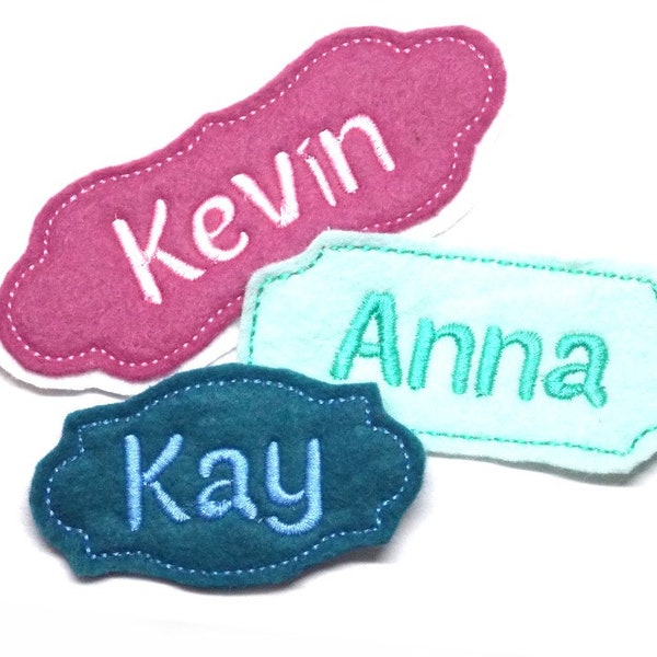 Applikation Wunschname Namensschild gestickt bestickt mit Wunschtext  Felt Applique Name Patch -  free color choice Aufnäher