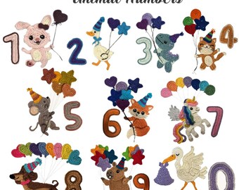 Animal Numbers Crochet Applique Custom Color Sew-On Patch
