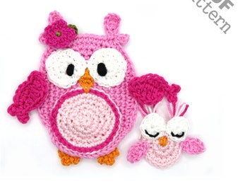 Crochet Pattern Owl Mum and Baby - Instant PDF Download - Crochet applique pattern