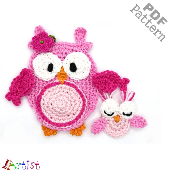 Crochet Pattern Owl Mum and Baby - Instant PDF Download - Crochet applique pattern