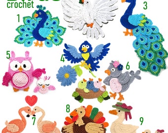 Birds  Crochet Applique Customize with free color choice parche  patch sew-on children's fashion clothing embroidery