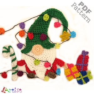 Crochet Pattern Gnome Christmas Winter Applique Patch US version Instant PDF Download