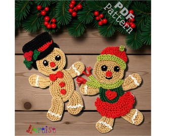 Crochet Pattern Happy Gingerbread Duo Chrisrmas Applique Patch US version Instant PDF Download